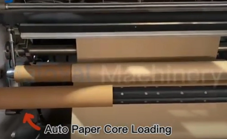 Paper turret rewinding with auto push, auto fly cut, auto label stick.